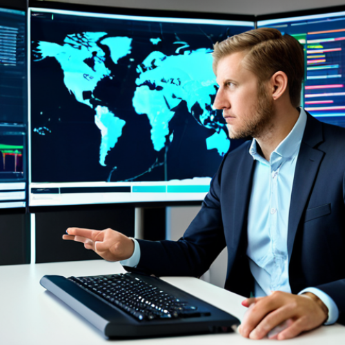 Home 4 A professional data analyst, fully clothed in a modest business suit, is seated at a large, modern workstation. The workstation features multiple holographic screens displaying complex public data visualizations, charts, and maps, representing the vastness of public information. The background is a clean, contemporary office or data hub environment with soft, ambient lighting. The analyst has a focused, thoughtful expression, gesturing towards a data point on a screen, embodying the process of discovering insights from public data. The overall scene emphasizes clarity and sophisticated data interaction. safe for work, appropriate content, fully clothed, professional, perfect anatomy, correct proportions, natural pose, well-formed hands, proper finger count, natural body proportions, high-quality detailed digital art, realistic rendering, professional photography.